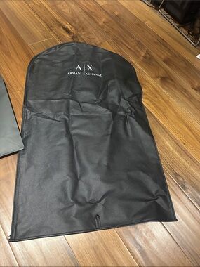 Armani Exchange Black Logo Garment Cover and paper bag.